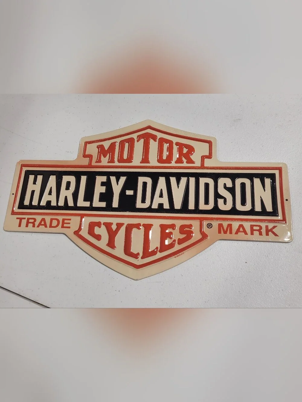 Harley-Davidson Cream, Orange and Black Shield Wall Emblem